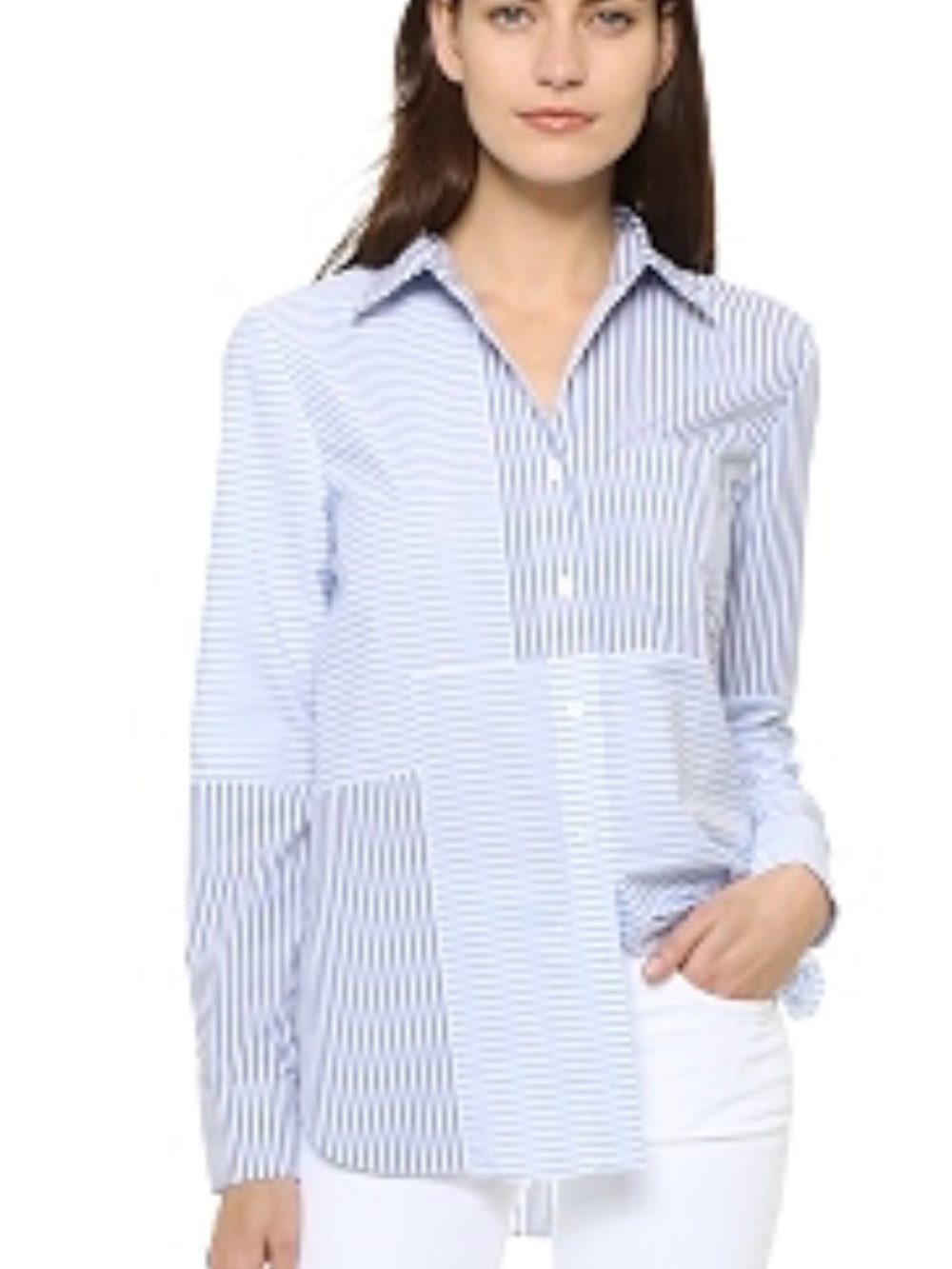 Jenni Kayne Light Blue Patchwork Stripe Button-Down Shirt 2016 collection Rare!